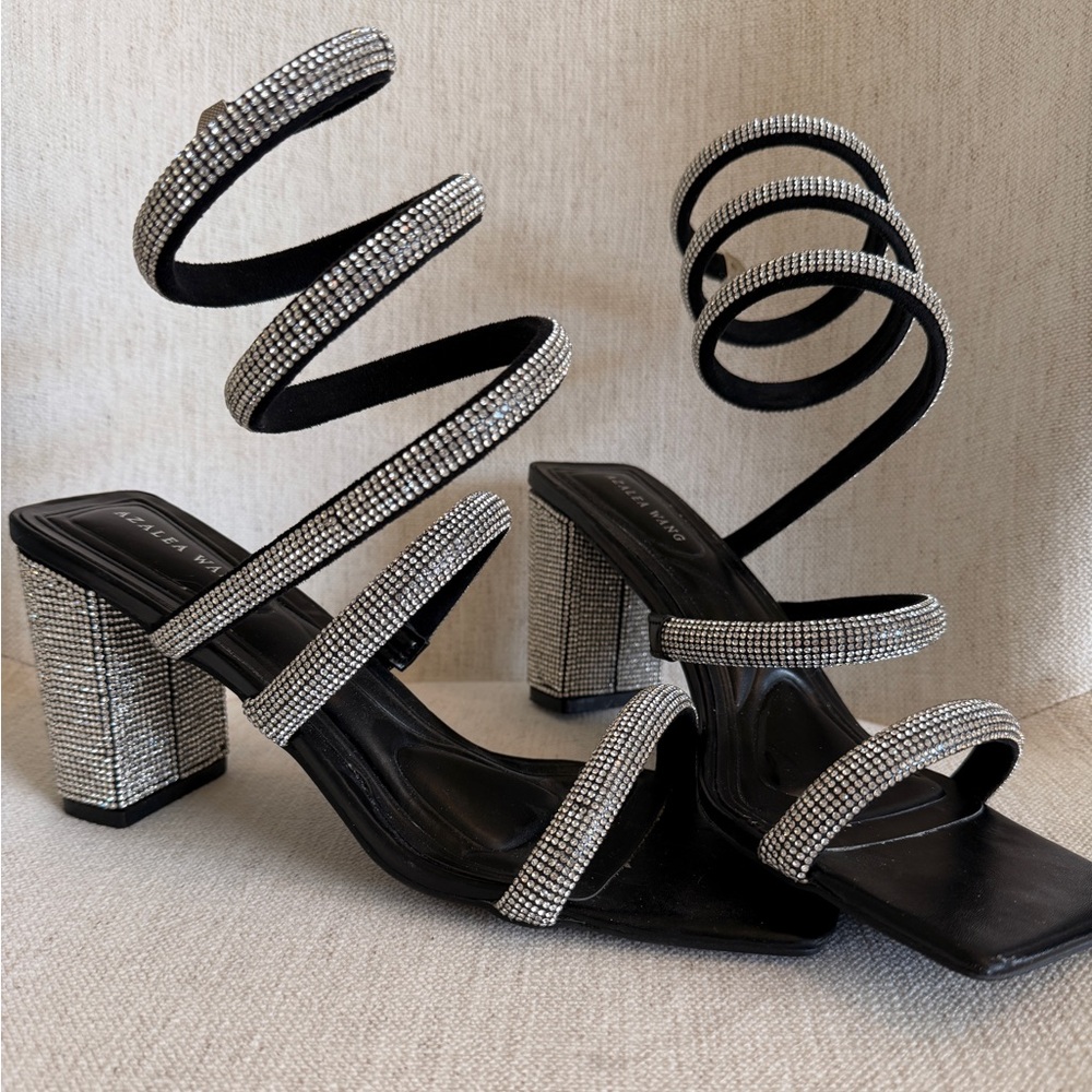 Elegant Black and Silver Strappy Heels